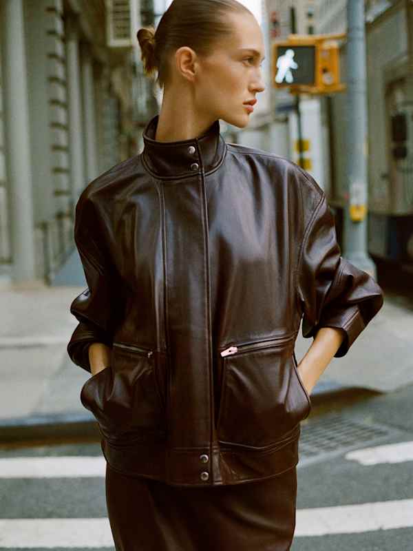 Veda Harrison Leather Oversized Bomber - Cocoa